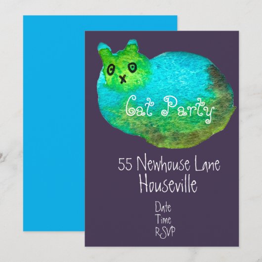 Moderne katteetentje met blauwe katten kaart (Voorkant / Achterkant)