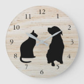 Moderne kattehond silhouettes pets houten achtergr grote klok (Voorkant)