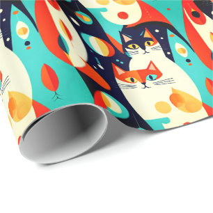 Moderne katten op een Abstracte achtergrond Cadeaupapier