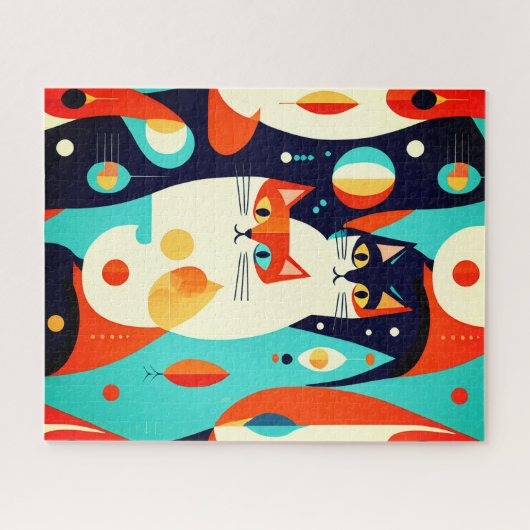 Moderne katten op een Abstracte achtergrond Legpuzzel (Horizontaal)