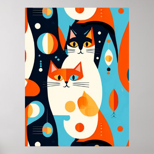 Moderne katten op een Abstracte achtergrond Poster (Voorkant)