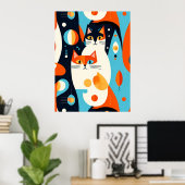 Moderne katten op een Abstracte achtergrond Poster (Thuiskantoor)
