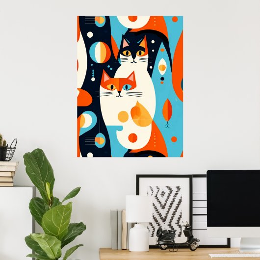 Moderne katten op een Abstracte achtergrond Poster (Thuiskantoor)