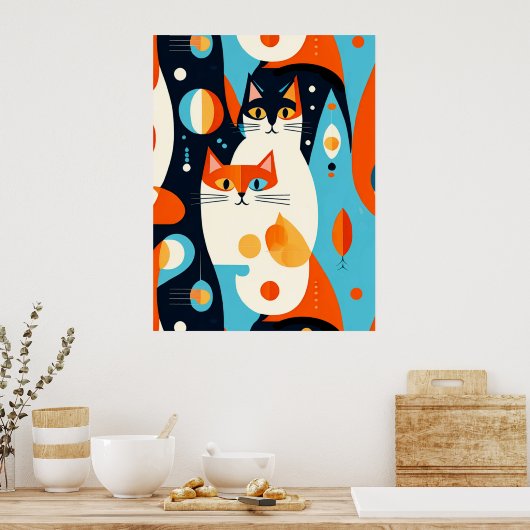 Moderne katten op een Abstracte achtergrond Poster (Keuken)