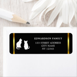 Moderne katten silhouetten goud zwart retouradres etiket