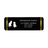 Moderne katten silhouetten goud zwart retouradres etiket (Voorkant)
