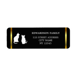 Moderne katten silhouetten goud zwart retouradres etiket