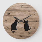 Moderne katten silhouetten op rustige donkere hout grote klok (Voorkant)