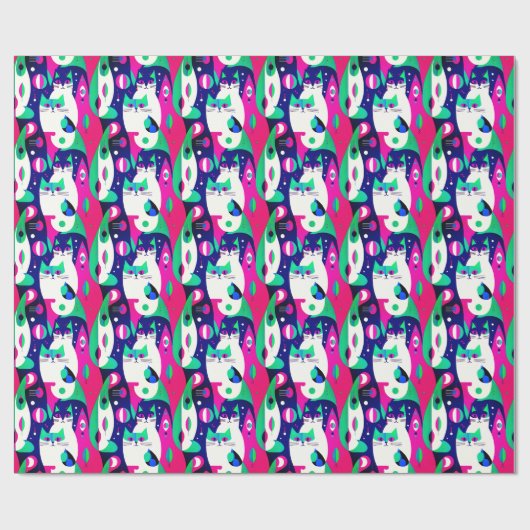 Moderne katten uit het midden van de eeuw op een d cadeaupapier (Vlak)