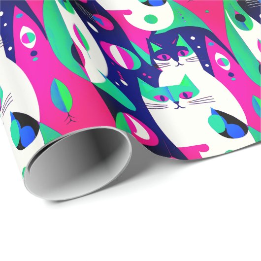 Moderne katten uit het midden van de eeuw op een d cadeaupapier (Rol Hoek)