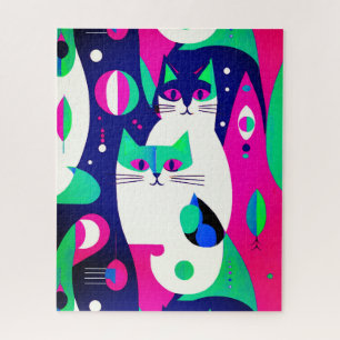 Moderne katten uit het midden van de eeuw op een d legpuzzel