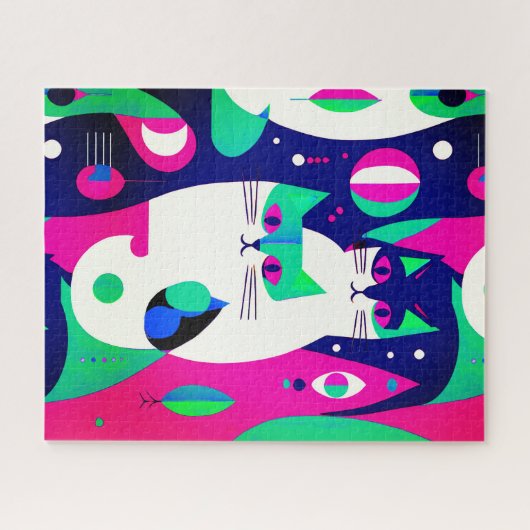 Moderne katten uit het midden van de eeuw op een d legpuzzel (Horizontaal)