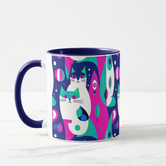 Moderne katten uit het midden van de eeuw op een d mok (Links)