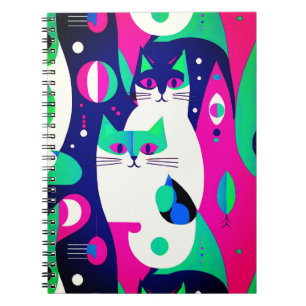 Moderne katten uit het midden van de eeuw op een d notitieboek