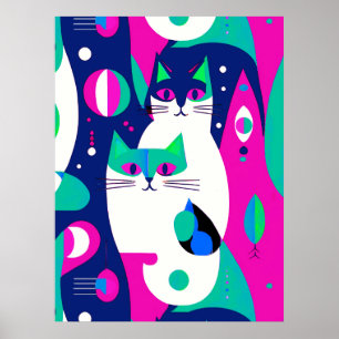 Moderne katten uit het midden van de eeuw op een d poster