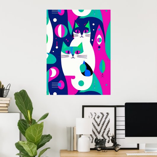 Moderne katten uit het midden van de eeuw op een d poster (Thuiskantoor)
