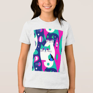 Moderne katten uit het midden van de eeuw op een d Tri-Blend shirt