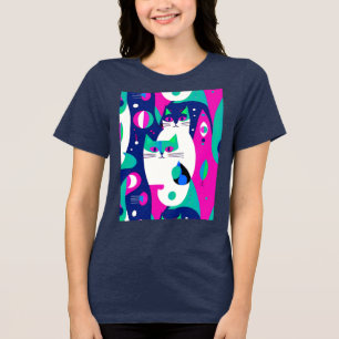 Moderne katten uit het midden van de eeuw op een d Tri-Blend shirt