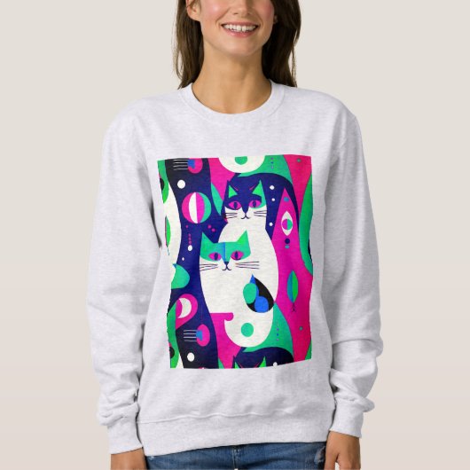 Moderne katten uit het midden van de eeuw op een d trui (Voorkant)