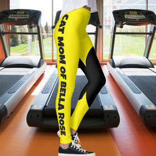 Moderne kattenmoeder huisdier naam geel zwart op m leggings