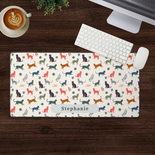 Moderne kattenpatroon Aangepaste naam Elegante crè Bureaumat