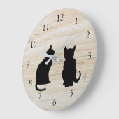 Moderne kattensilhouetten, huisdieren op houten ac grote klok (Hoek)