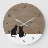Moderne kattensilhouetten, huisdieren op houtwit grote klok (Voorkant)