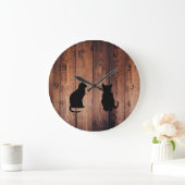 Moderne kattensilhouettes op roestvrij donker hout grote klok (Huis)
