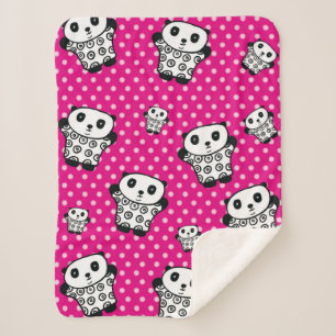 Moderne Kawaii Panda Beer Roze Meisjesachtige Stip Sherpa Deken