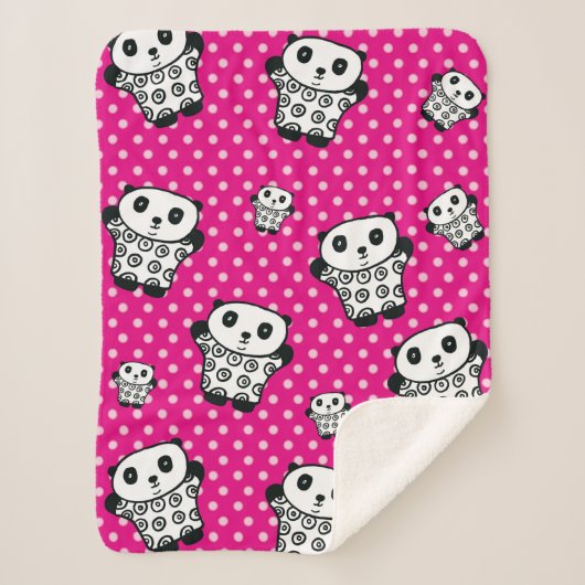 Moderne Kawaii Panda Beer Roze Meisjesachtige Stip Sherpa Deken (Voorkant)