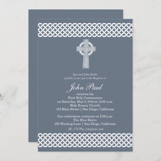 Moderne Keltische Cross Baptism uitnodiging voor j (Voorkant / Achterkant)
