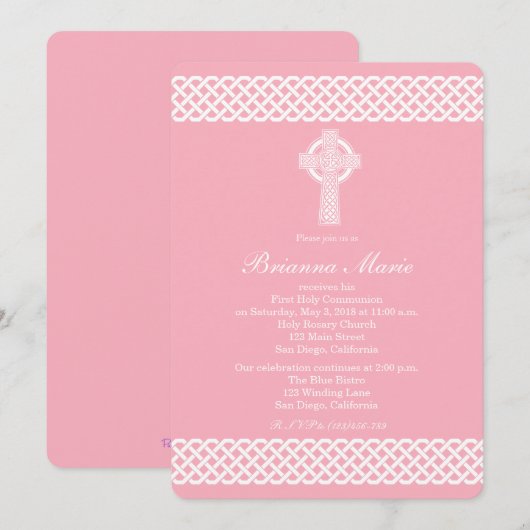 Moderne Keltische Kruis Communie Uitnodiging voor  (Voorkant / Achterkant)