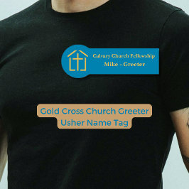 Moderne kerk gastheer/usher gouden kruis naamlabel naamplaatje