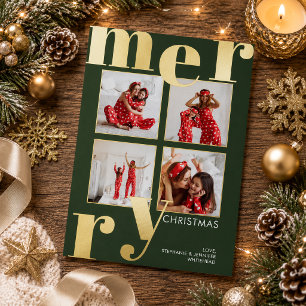 Moderne Kerkertypografie Groen Foto Kerstmis Folie Feestdagenkaart