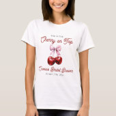 Moderne Kers Op Roze Strik Bruidsdouche T-shirt (Voorkant)