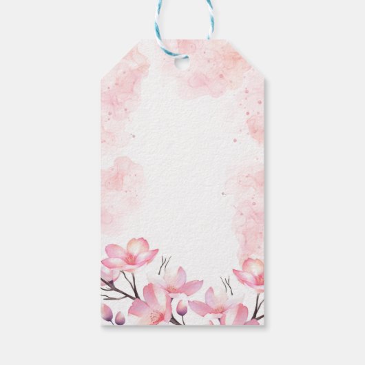 Moderne kersenbloesem bloem roze plons verjaardag cadeaulabel (Achterkant)