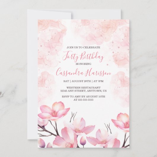 Moderne kersenbloesem bloem roze plons verjaardag kaart (Voorkant)