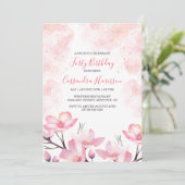 Moderne kersenbloesem bloem roze plons verjaardag kaart (Staand voorkant)