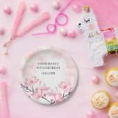 Moderne kersenbloesem bloem roze plons verjaardag papieren bordje (Feest)