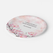 Moderne kersenbloesem bloem roze plons verjaardag papieren bordje (Gekanteld)