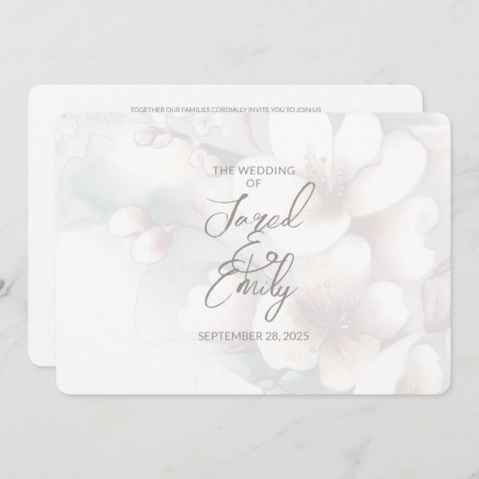 Moderne Kersenbloesem Huwelijksuitnodiging QR Code Kaart (Voorkant / Achterkant)