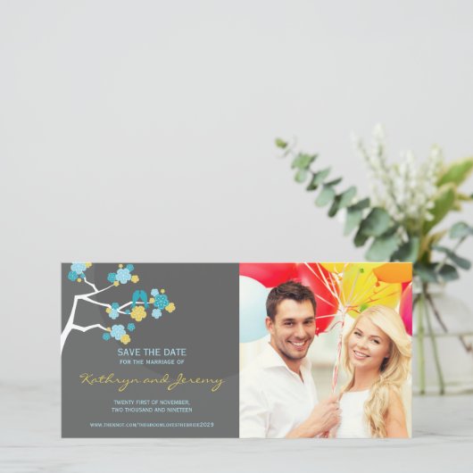 Moderne Kersenbloesem Liefdesparen Bewaar De Datum Save The Date (Staand voorkant)