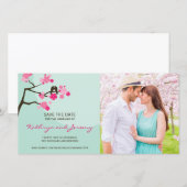 Moderne Kersenbloesem Liefdesvogels Save The Date (Voorkant / Achterkant)