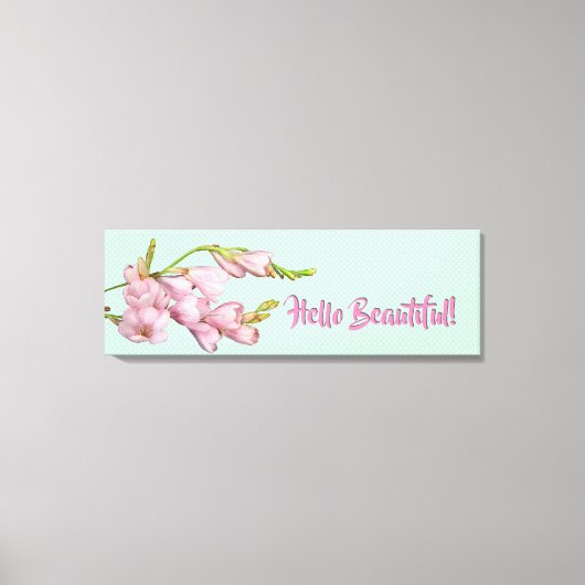 Moderne Kersenbloesems Mintgroen Hallo Schoonheid! Canvas Afdruk (Voorkant)
