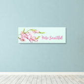 Moderne Kersenbloesems Mintgroen Hallo Schoonheid! Canvas Afdruk (Insitu (Houten vloer))