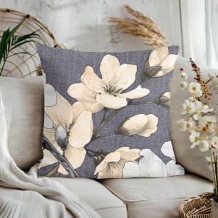 Moderne kersenbloesems op grijs denim kussen