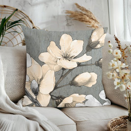 Moderne kersenbloesems op grijs hout kussen
