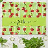 Moderne kersenpatroon scriptnaam theedoek (Gevouwen)