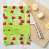 Moderne kersenpatroon scriptnaam theedoek (Quarter Fold)