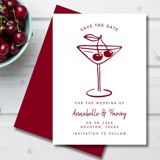 Moderne Kersenrode Handgeschreven Save The Date